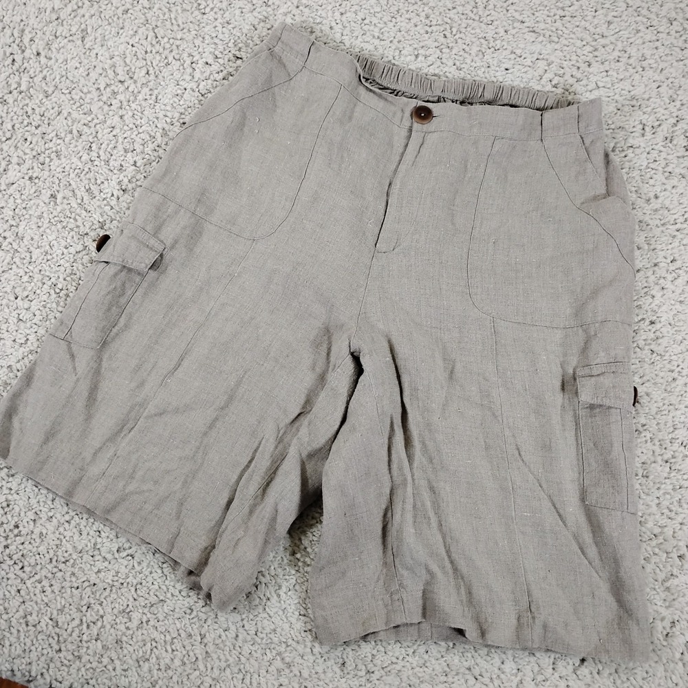 Flax Shorts Womens Medium Beige Jeanne Engelhart Bermuda Cargo Linen Lagenlook